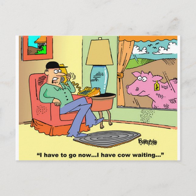 Farm Tecknad Cow Humor Vykort (Framsida)