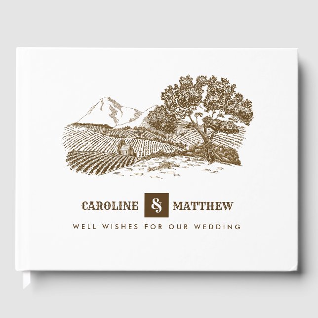 Farm Teckning Rustic Bröllop Gästböcker (Framsida)