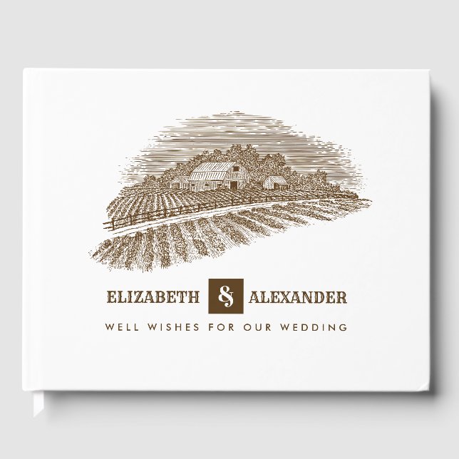 Farm Teckning Rustic Bröllop Gästböcker (Framsida)