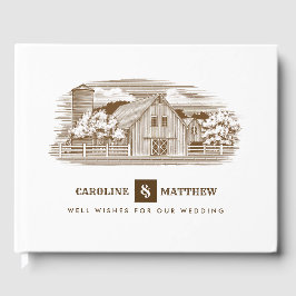 Farm Teckning Rustic Bröllop Guest Bokar Gästböcker