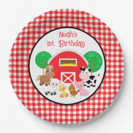 Farm Themed Red Gingham Birthday Paper Plates