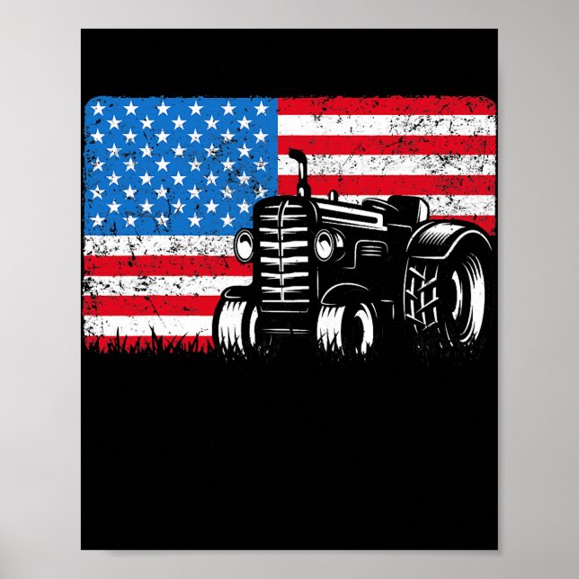 Farm Tractor American Flagga Farming Trtors Poster (Framsidan)