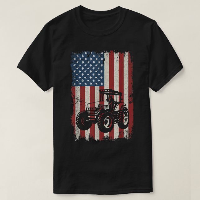 Farm Tractor American Flagga USA Patriotic Farming T Shirt (Design framsida)