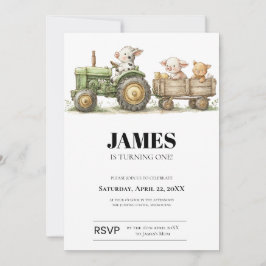 Farm Tractor Birthday Invitation | Barnyard Animal Kort