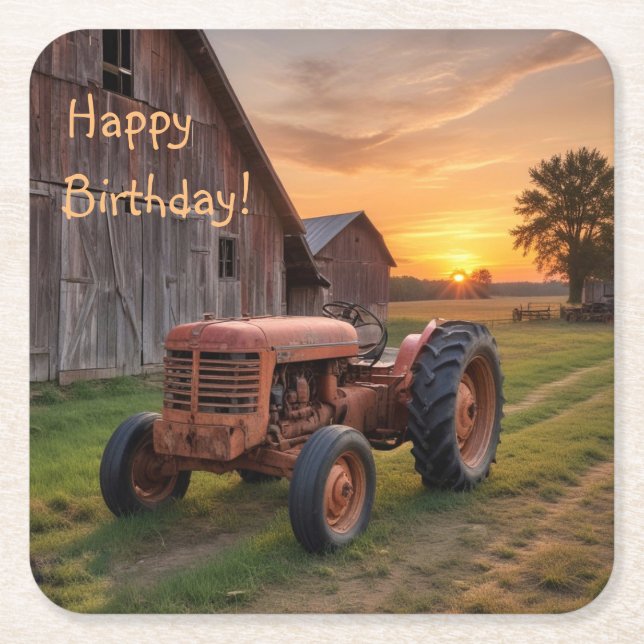Farm Tractor Birthday Underlägg Papper Kvadrat (Framsidan)