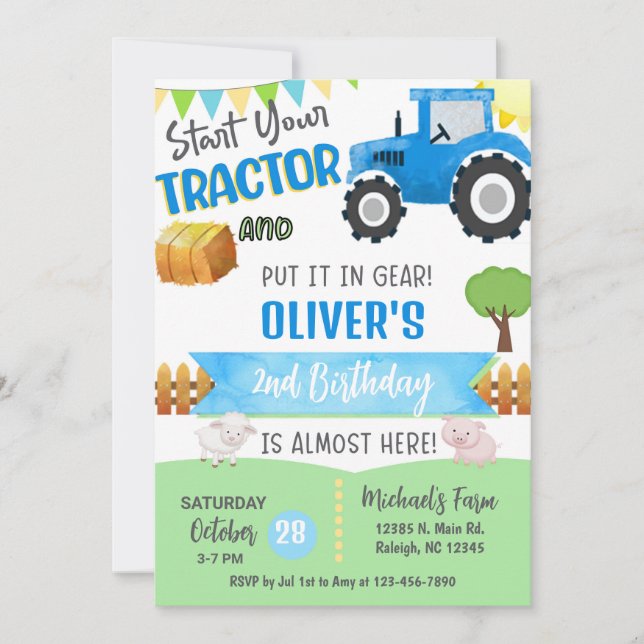 Farm tractor boy ANY AGE birthday invitation. Inbjudningar (Framsida)
