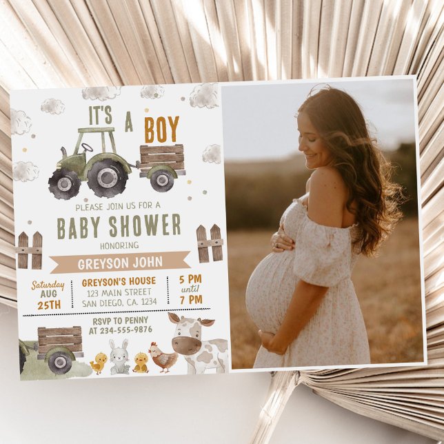 Farm Tractor Boy Shower Photo Inbjudningar (Skapare uppladdad)