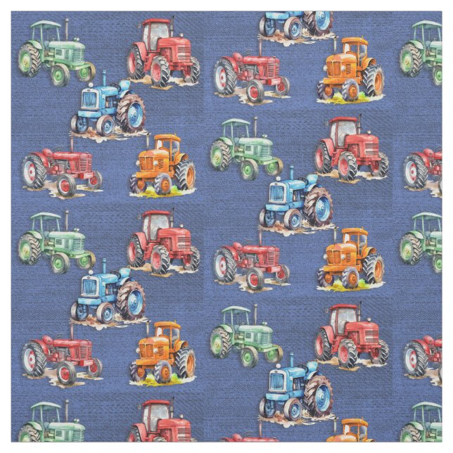 Farm Tractor Denim Blue Design Tyg (Provkarta)