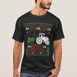 Farm Tractor Julafton Träd Ljus Santa Farmer Ugly  T Shirt