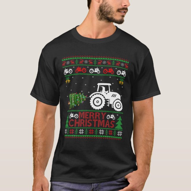 Farm Tractor Julafton Träd Ljus Santa Farmer Ugly  T Shirt (Framsida)