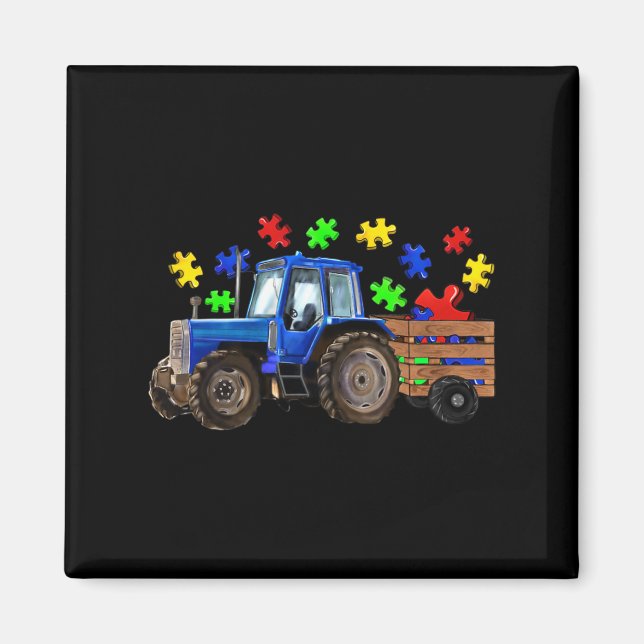 Farm Tractor Lastbil Puzzle Autism Awareness Day 2 Magnet (Framsidan)