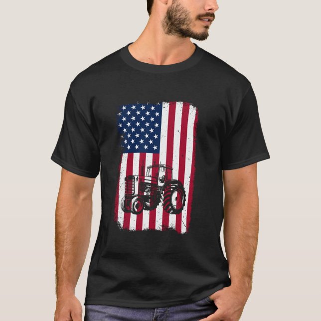 Farm Tractor Manar Women American USA flagga Patri T Shirt (Framsida)