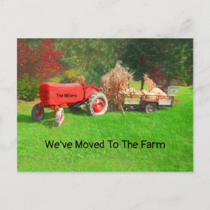 Farm Tractor Red Land Autumn Vi har flyttat Vykort