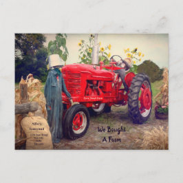 Farm Tractor Red Rustic Land Vi har flyttat Flytta Vykort