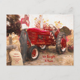 Farm Tractor Red Vi har flyttat Vintage Rustic Fly Vykort