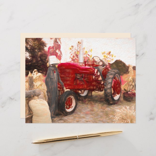 Farm Tractor Red Vintage Rustic Autumn Harvest (Fram/Back In Situ)