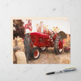 Farm Tractor Red Vintage Rustic Autumn Harvest