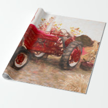 Farm Tractor Red Vintage Rustic Autumn Harvest