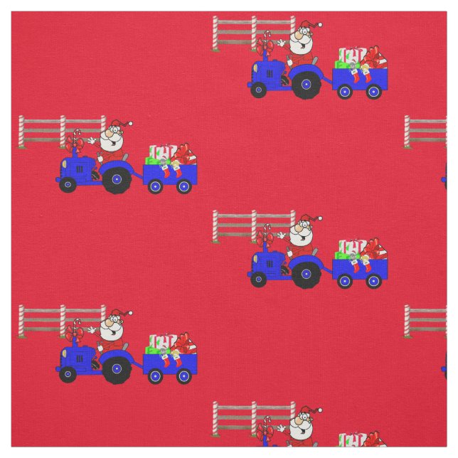 Farm Tractor Santa with Gift Trailer Tyg (Provkarta)