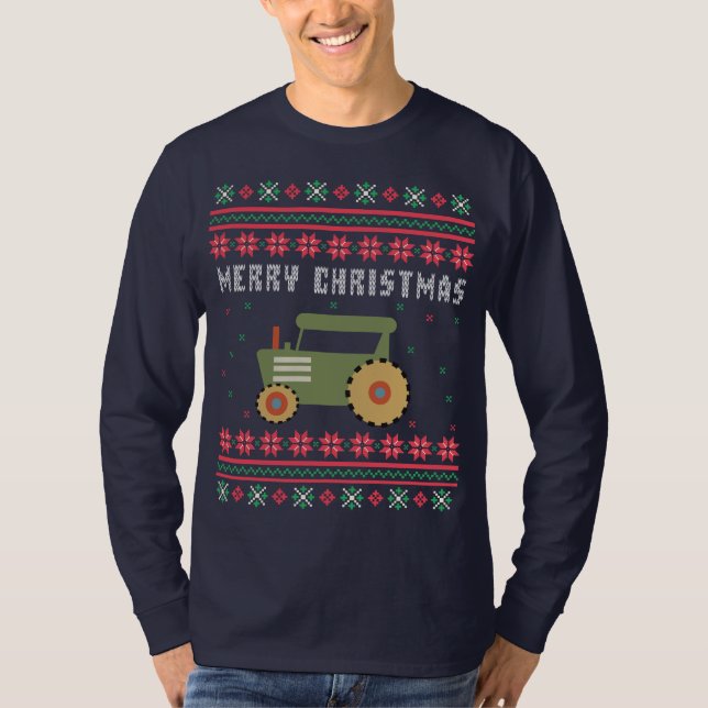 Farm Tractor Ugly jul Sweater Tee (Framsida)