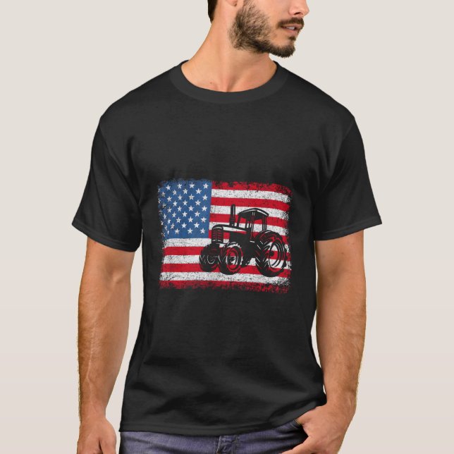 Farm Tractor USA flagga Patriotic Farming T Shirt (Framsida)