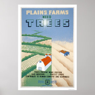 Farm Träd Conservation 1940 WPA Poster