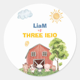 Farm Tre I-E-I-O 3-årsdag Runt Klistermärke