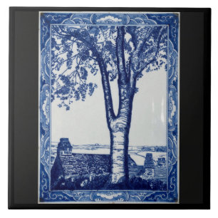 Farm Tree Cornwall Koboltblå Keramisk Konstplatta Kakelplatta