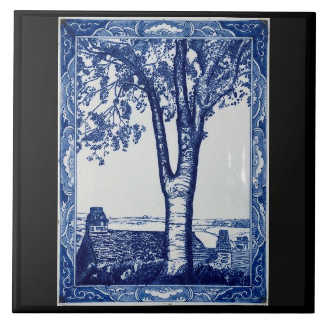 Farm Tree Cornwall Koboltblå Keramisk Konstplatta Kakelplatta (Framsidan)