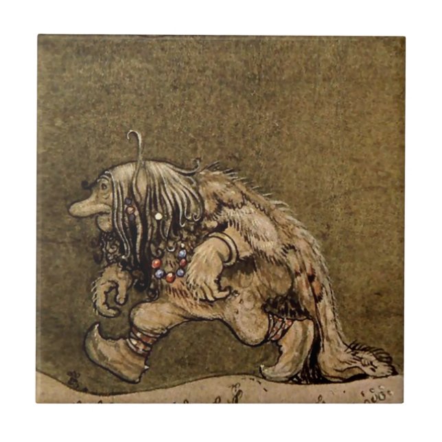 "Farm Troll" av den svenska konstnären John Bauer Kakelplatta (Framsidan)