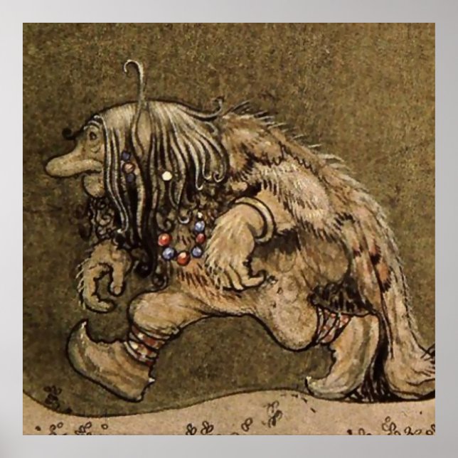 "Farm Troll" av den svenske konstnären John Bauer Poster (Framsidan)