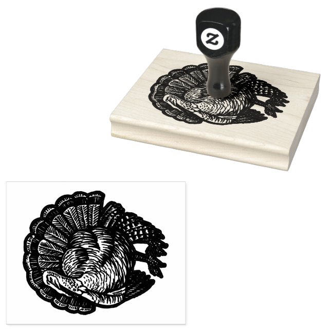 Farm Turkey Wood Handle Art Frimärke Stämpel (Stämplad)