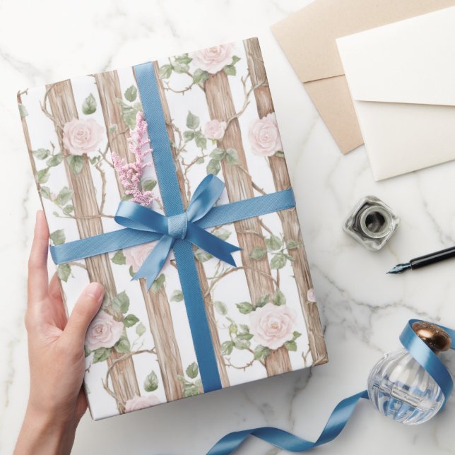 Farm Wood Rosa Blommigt Land Birthday Presentpapper (Gifting)