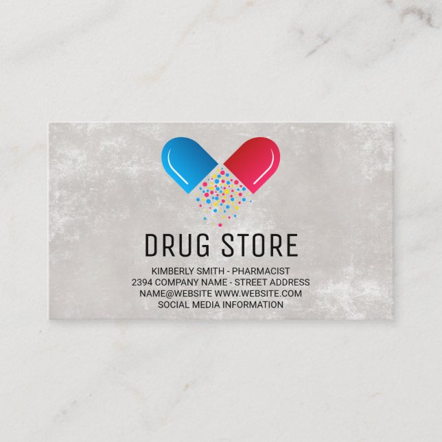 Farmaceut | Medicine Pill Öppnad Logotyp Visitkort (Framsida)