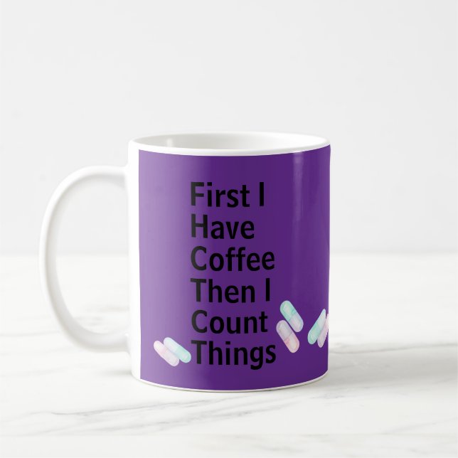 Farmaceut Tech Jag har kaffe i greve Sak Mugg (Vänster)