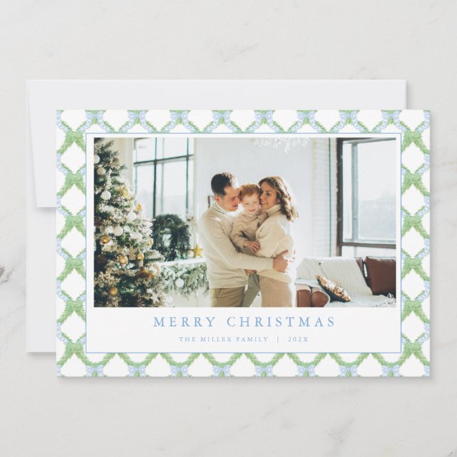 Farmaceutiskt blått julfoto julkort (Framsida)