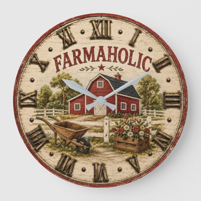 Farmaholic Rustic Red Barn  Stor Klocka (Framsida)
