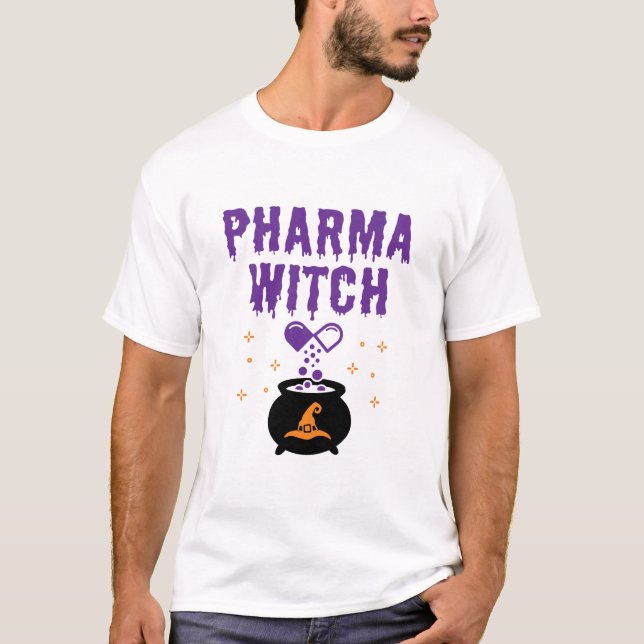 Farmakoterapeut Halloween Pharmacy Tech Pharma Wit T Shirt (Framsida)