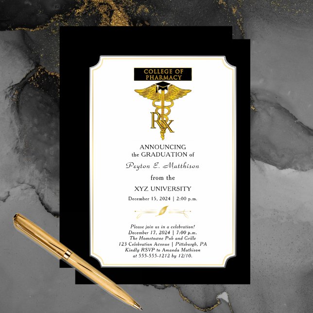 Farmakoterapeutisk avdelning |Toxicology Studenten Inbjudningar (Elegant Formal College of Pharmacy Pharmacist Graduation Announcement and Grad Party Invitation)