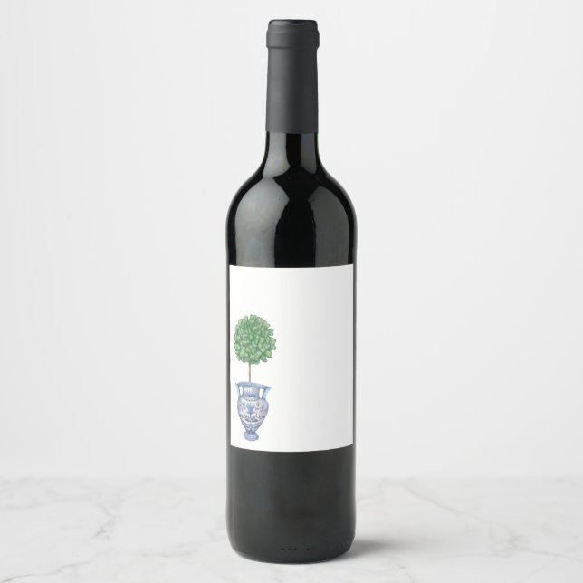 Farmal boxgul topiatblå chinoiserie vinflaska etikett (Framsida)