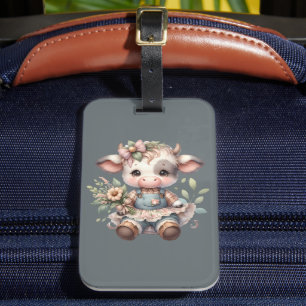 Farmcore Kawaii Calf i Vintage Blommigt Dress Bagagebricka