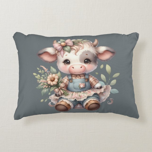 Farmcore Kawaii Calf i Vintage Blommigt Dress Prydnadskudde (Framsidan)