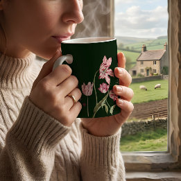 Farmcore Vintage Tulpan Botanisk Monogram Anpassad Kaffemugg