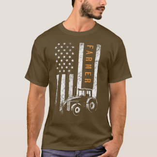 Farmer American Flagga Design Farm Farming T Shirt