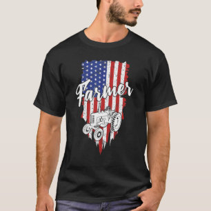 Farmer American Flagga Retro Farming Tractor Usa P T Shirt