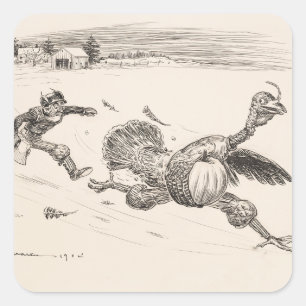 Farmer Chasing Turkey - William Walker Fyrkantigt Klistermärke