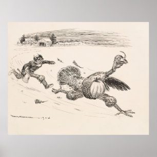 Farmer Chasing Turkey - William Walker Poster