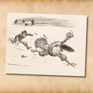 Farmer Chasing Turkey - William Walker Vykort