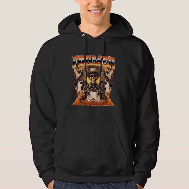 Farmer Farming Boskap Skeleton Skull 90s Boo Hoodie (Framsida)