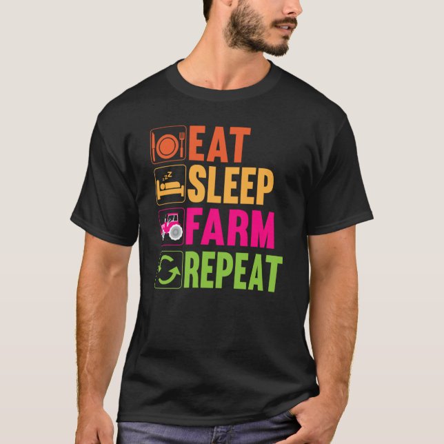 Farmer Farming Humor Farm Life Repeat Barn Rancher T Shirt (Framsida)